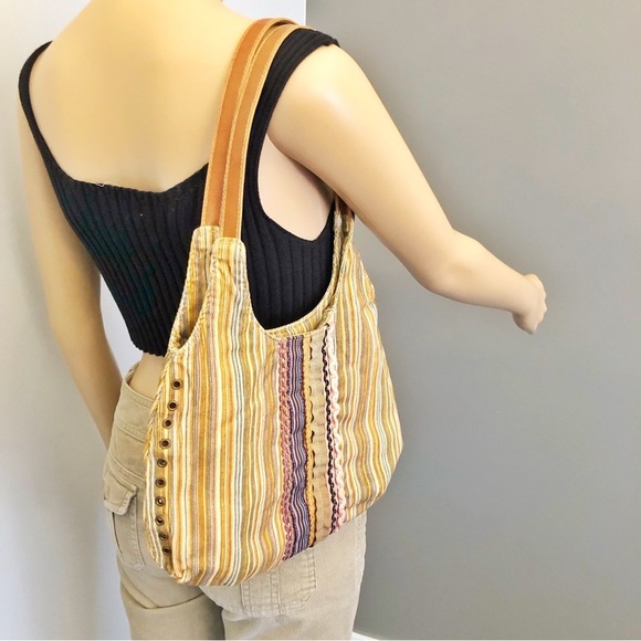 ALDO Y2K Multicolored Strips Corduroy Neutral Tone Festival Roomy Shoulder Bag - Picture 2 of 12